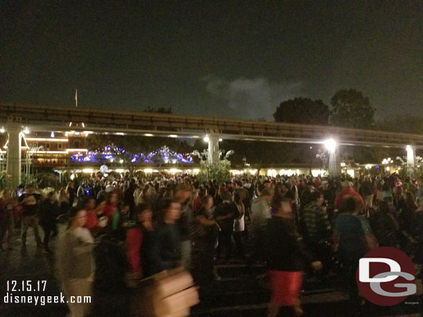 As I left the park at 9:45pm the lines to get in were out past the Monorail beam still.