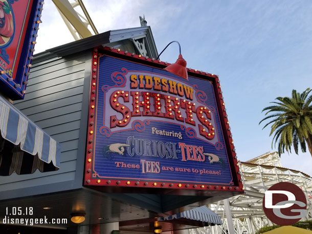 Decided to take a final walk through the stores on Paradise Pier since they will be closing for their Pixar makeover.  First up Sideshow shirts.