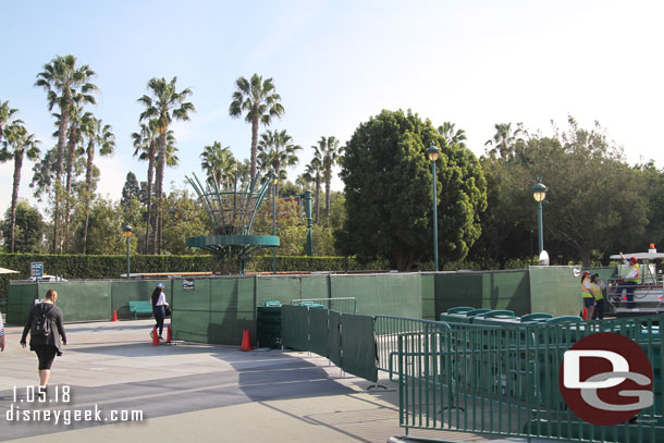 The ground level view of the tram stop fences.