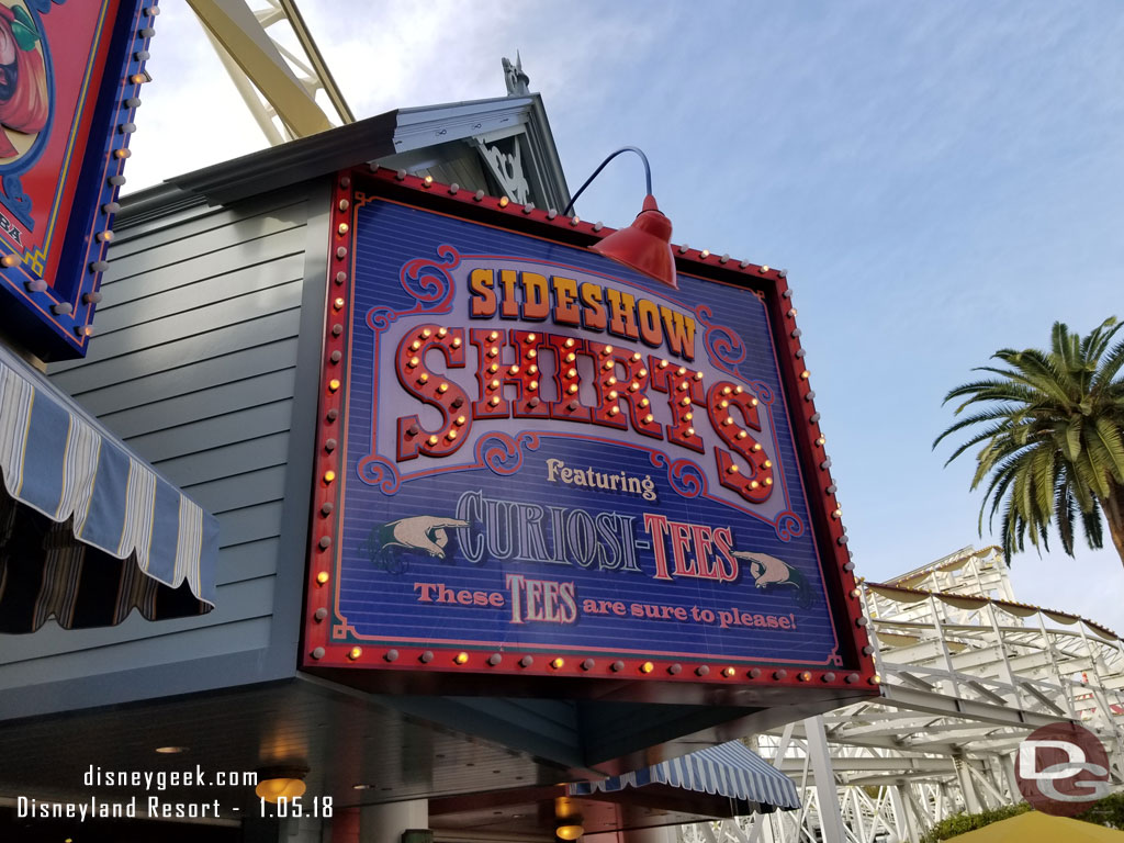 Decided to take a final walk through the stores on Paradise Pier since they will be closing for their Pixar makeover.  First up Sideshow shirts.