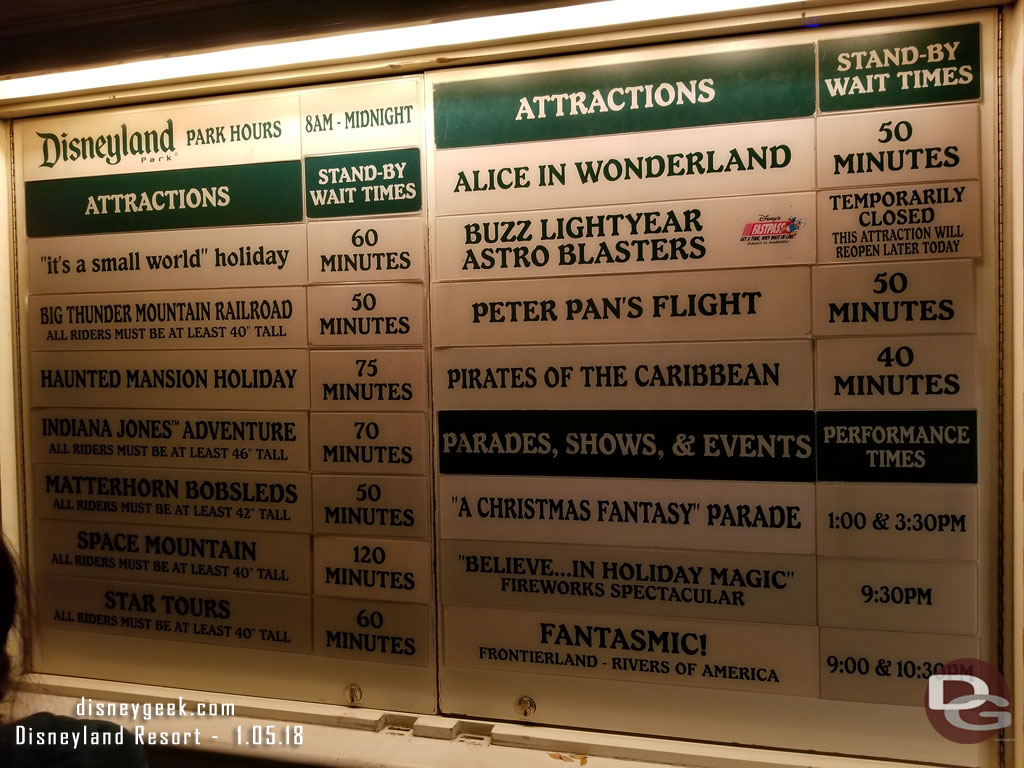 Disneyland wait times at 5:57pm