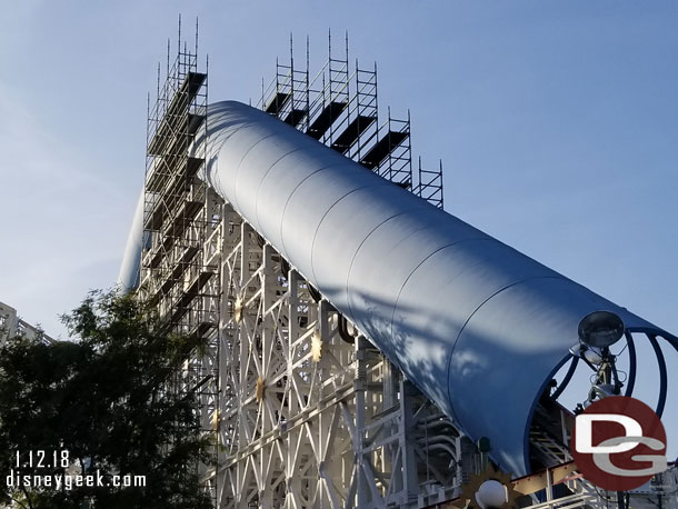 Scaffolding is going up around the launch hill of Screamin.