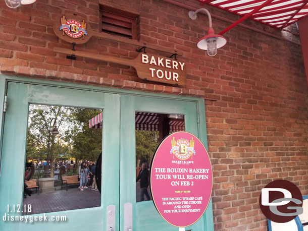 The Bakery Tour is closed until February, the cafe is still open though.