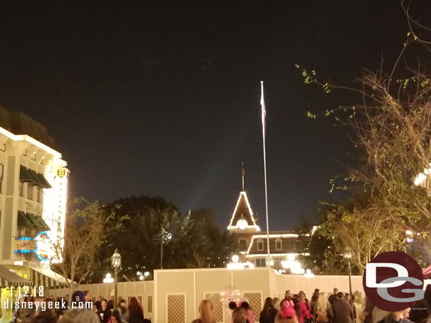 Here you can see the spotlight on the flags.  No wind this evening to speak of.