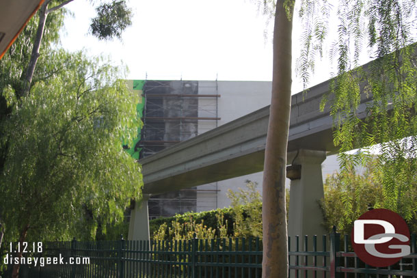 The exterior work on Splitsville seems to have stalled on the back side.