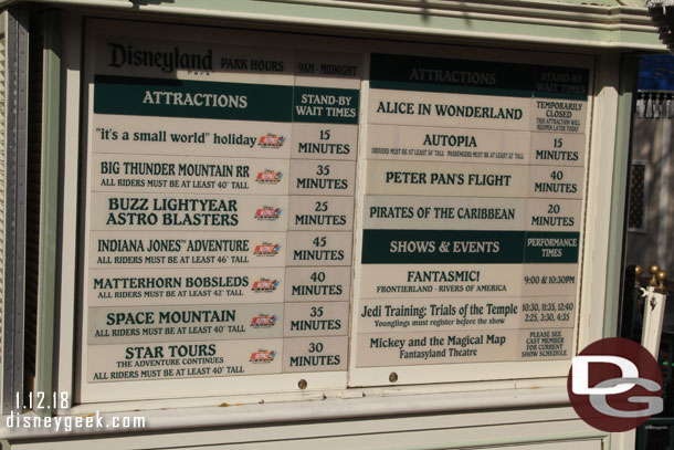 Disneyland wait times at 1pm