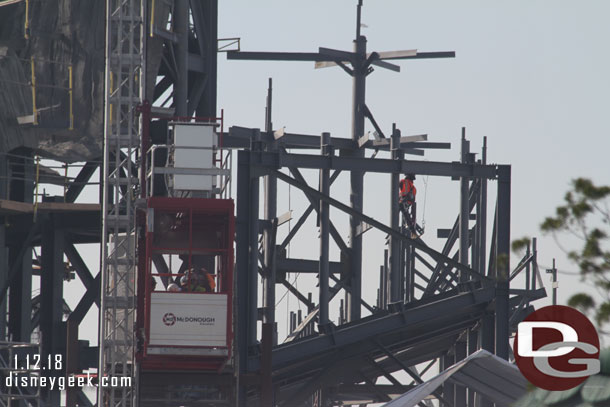 A single worker visible working on the steel structure on the right this afternoon.