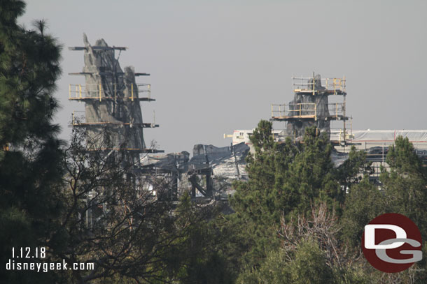 The tops of the peaks along the Battle Escape building.