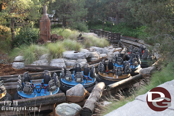 Rafts sitting in the drained channel.