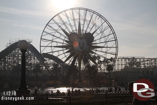 A good portion of Paradise Pier is currently closed as it is being transformed into Pixar Pier.   The gondolas are all removed from the Fun Wheel.