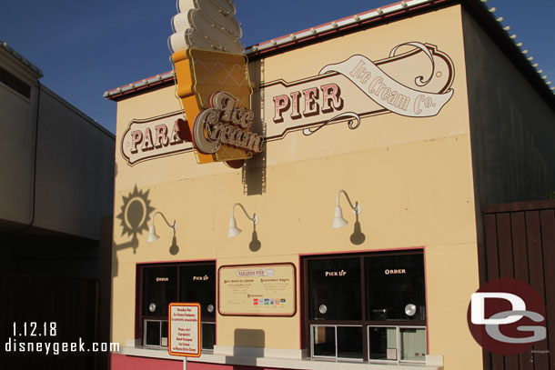 Paradise Pier Ice Cream Co is also closed.