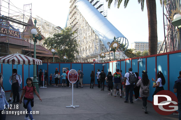 Walls up at Toy Story blocking the rest of the pier.  The line on the right is for Stand-by.  