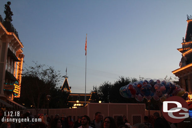 There is a spotlight on the flags at night now since they cannot easily get to them to raise and lower them each day.