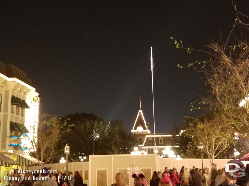 Here you can see the spotlight on the flags.  No wind this evening to speak of.