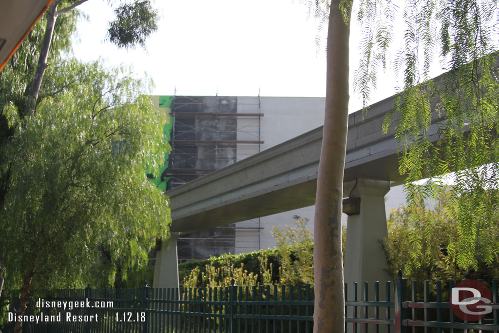 The exterior work on Splitsville seems to have stalled on the back side.