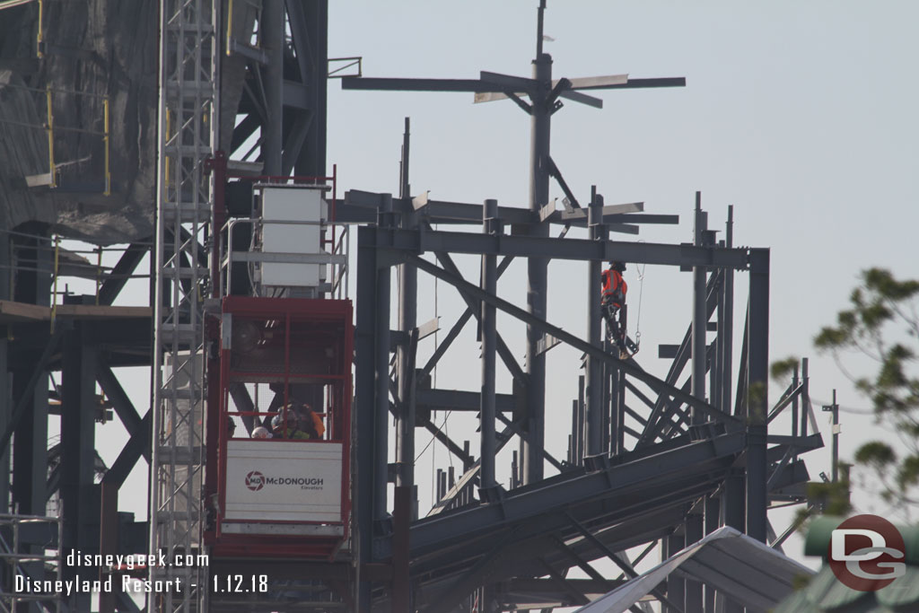 A single worker visible working on the steel structure on the right this afternoon.