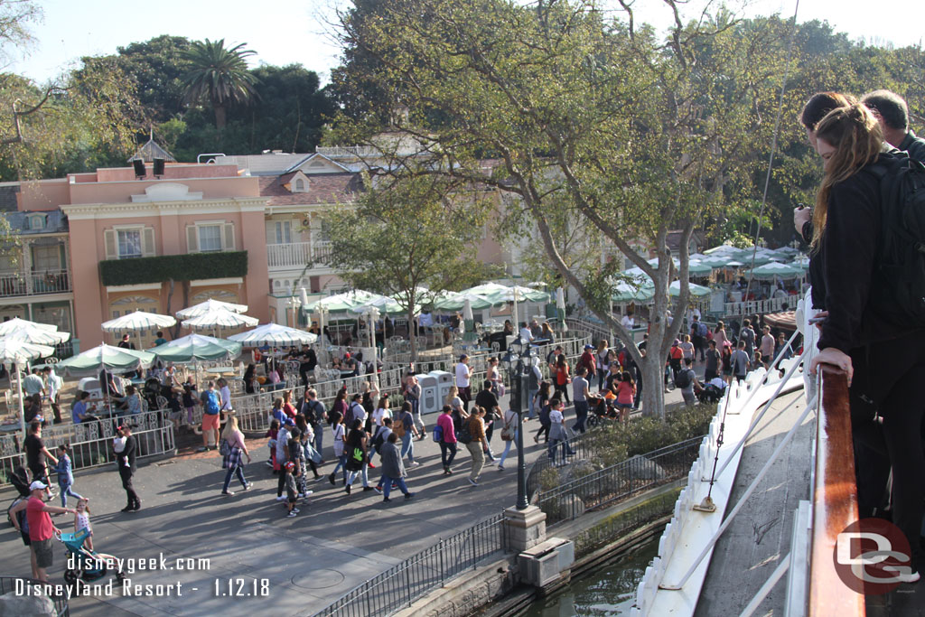 Noticed a line of guests forming as we set sail in the middle of the walkway.  Turned out to be for Pirates.  They were in the process of opening the extended queue and did not do it quick enough and guests backed up past the River Belle Terrace.