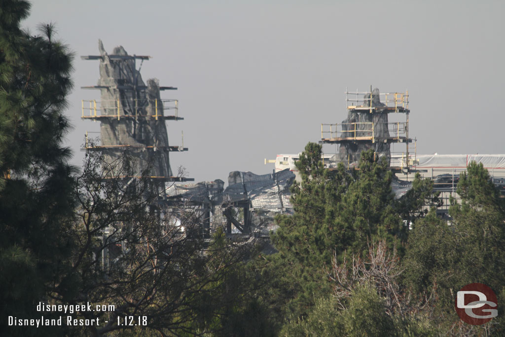 The tops of the peaks along the Battle Escape building.