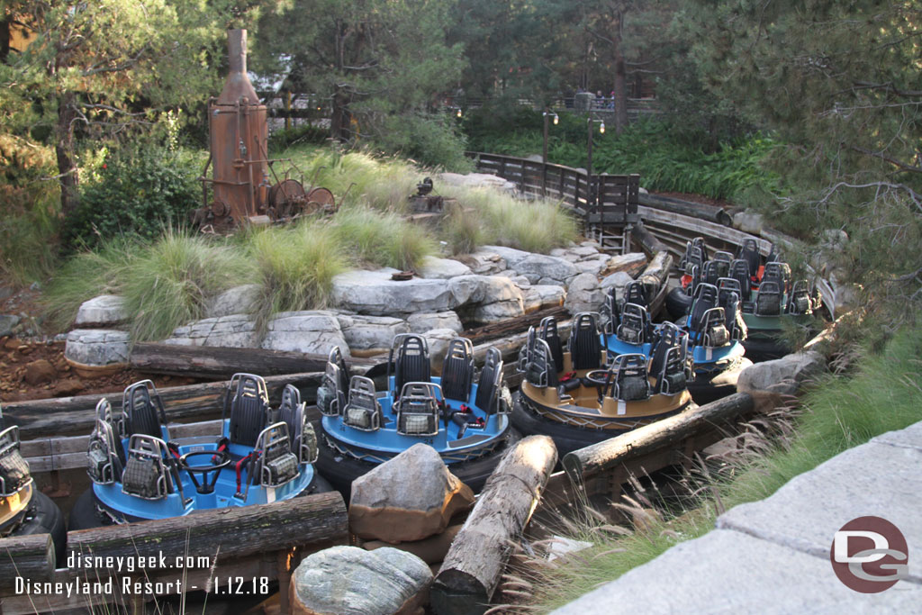 Rafts sitting in the drained channel.