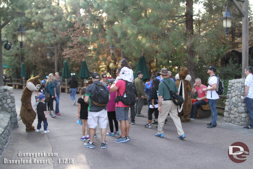 Chip and Dale were interacting with guests along the walkway.