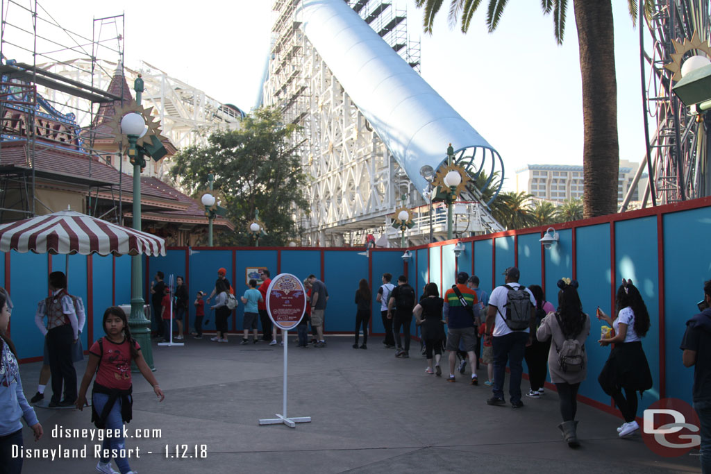 Walls up at Toy Story blocking the rest of the pier.  The line on the right is for Stand-by.  