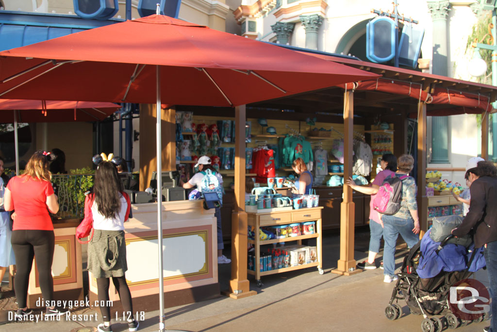 Little Mermaid merchandise has taken over the kiosk/marketplace in front of the attraction.