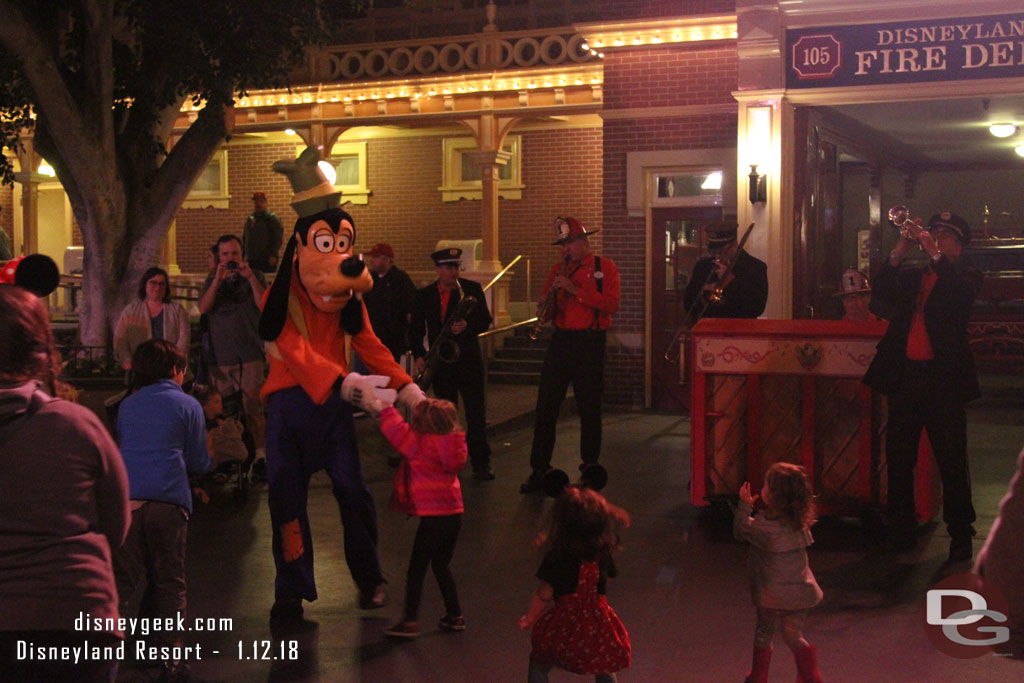 Goofy was dancing with kids as the Hook & Ladder Co played.