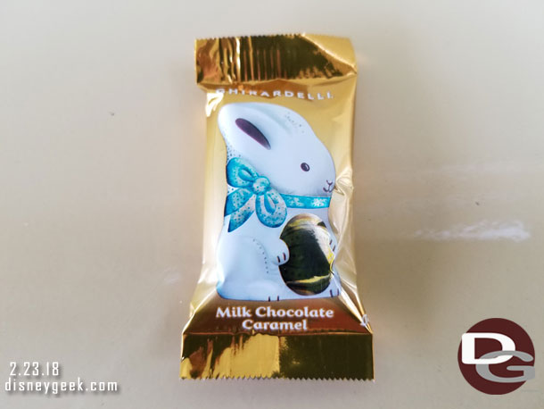 Ghirardelli has switched to chocolate caramel bunnies now.