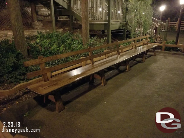 An extended bench along the walkway in Critter Country.