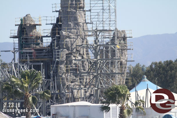 More steel support structures rising in the foreground.