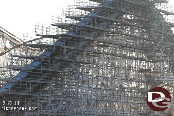 Scaffolding now goes all the way up the main hill.