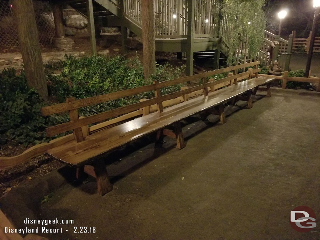 An extended bench along the walkway in Critter Country.