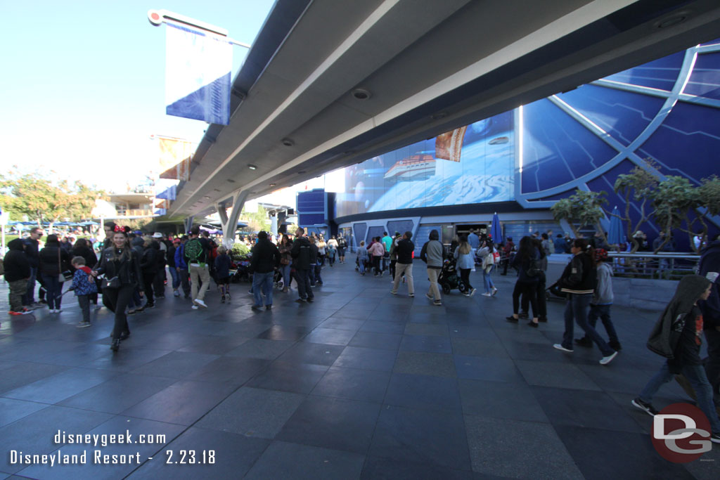 Tomorrowland was wide open this afternoon.. stroller parking was moved to the side.