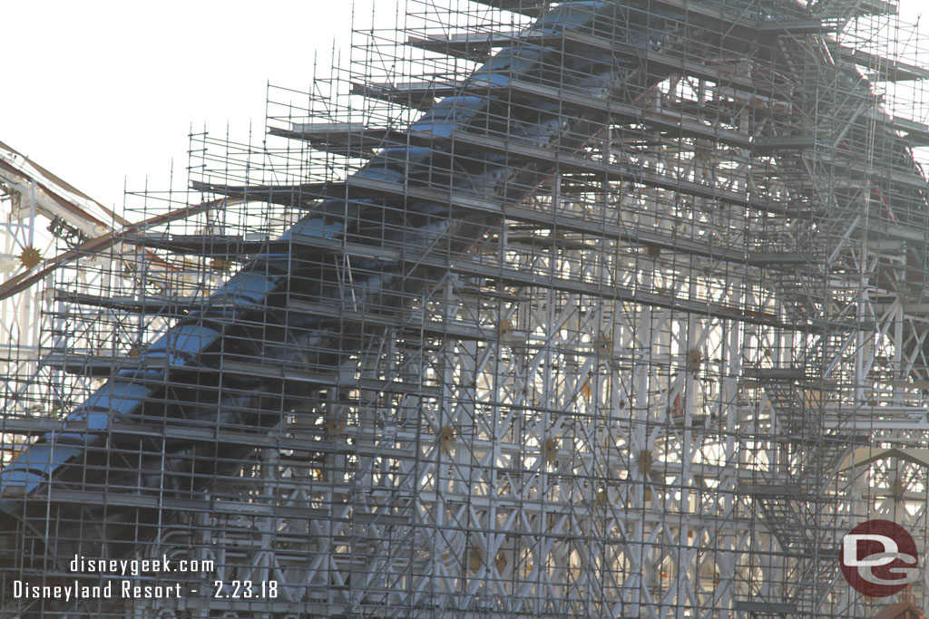 Scaffolding now goes all the way up the main hill.