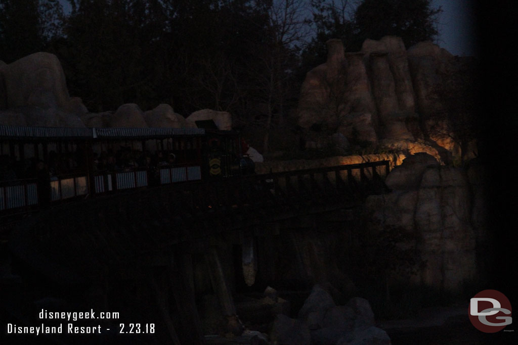 If you were curious almost nothing is lit along the Rivers of America at night so this is all you see on the sweeping turn.