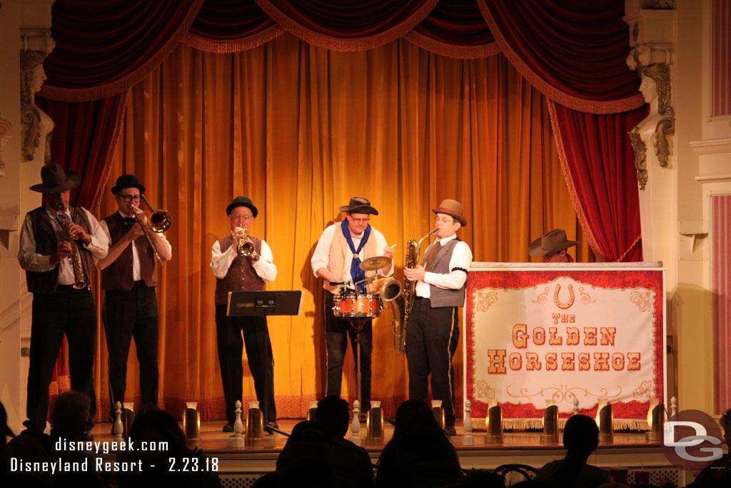 Silver Dollar Six performing before a full house at the Golden Horseshoe this evening as people were looking for a place to warm up.