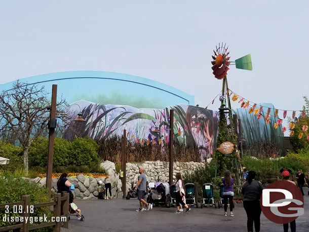 There is a scrim up in front of the Bugs Theater obstructing the original mural.