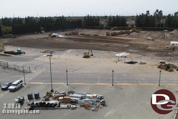 A wide view of the site.  In the foreground appears to be the remaining pieces of the security and tram stop structures.