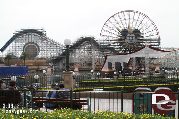 Paradise Park this afternoon.  A stage with a cover is set up for the festival.  