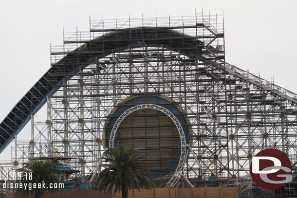 The enclosure of the tubes on the coaster continues.  They appear to be working their way down the large drop hill.