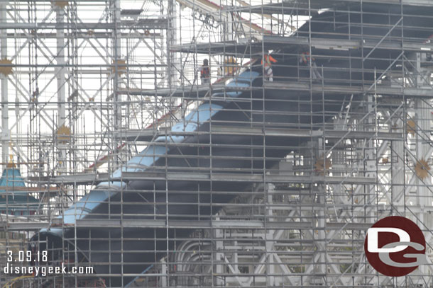 Crews working on enclosing the launch hill.