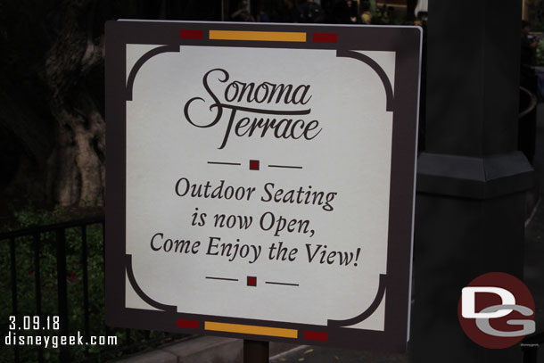 Signs advertising the new Terrace seating.