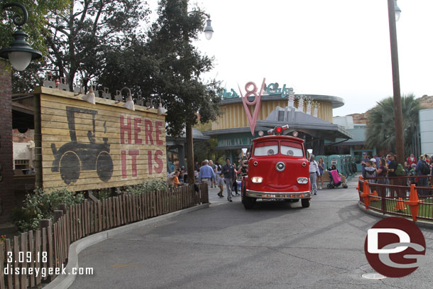 Red arriving at the Cozy Cone