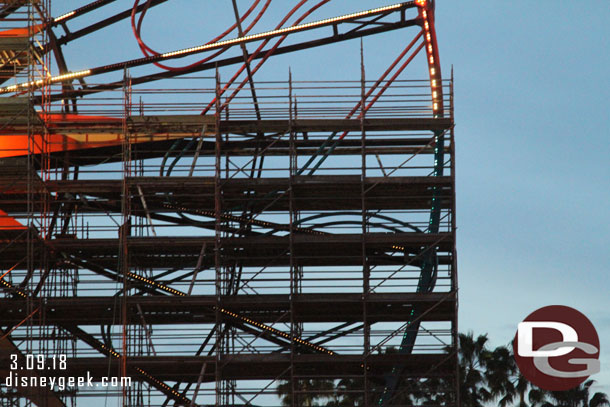 Looks like the Fun Wheel is receiving new lights as park of the renovation project.  Notice how the ones behind the scaffolding look different than the one above it.