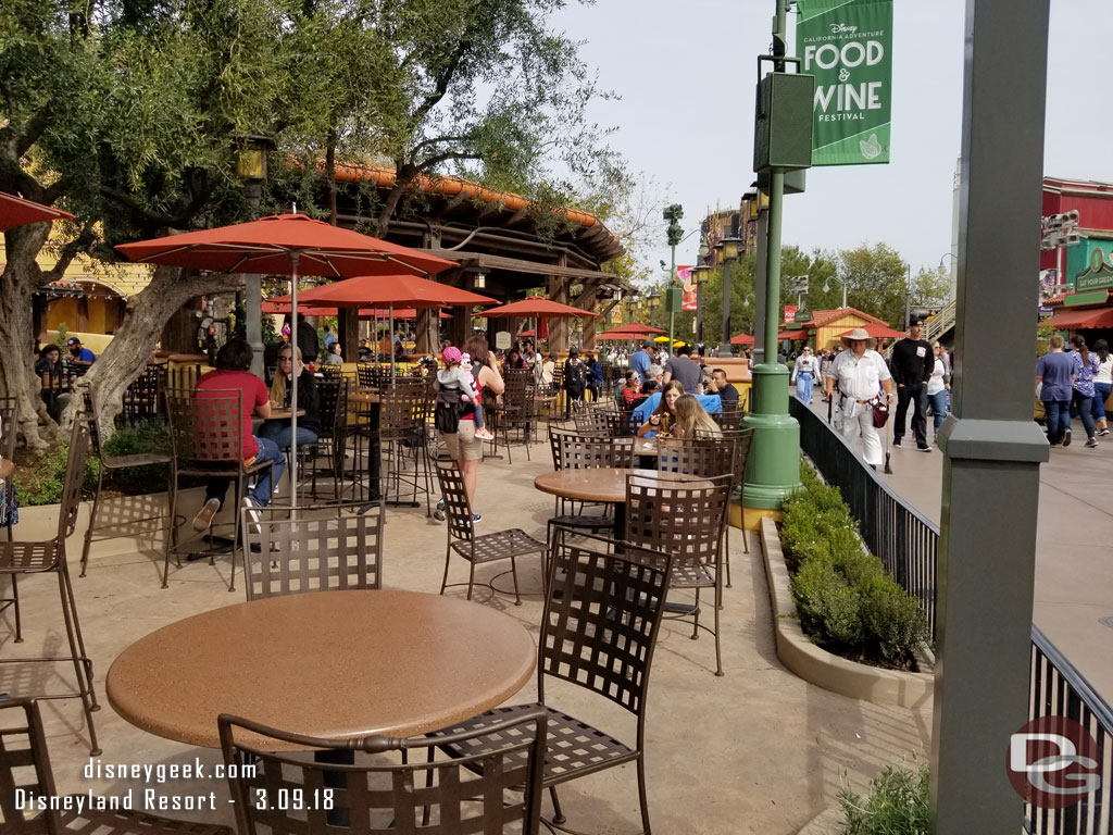 The construction walls are down and a new seating area is adjacent to the parade route near the Sonoma Terrace.  Assuming this will be for dining packages.  