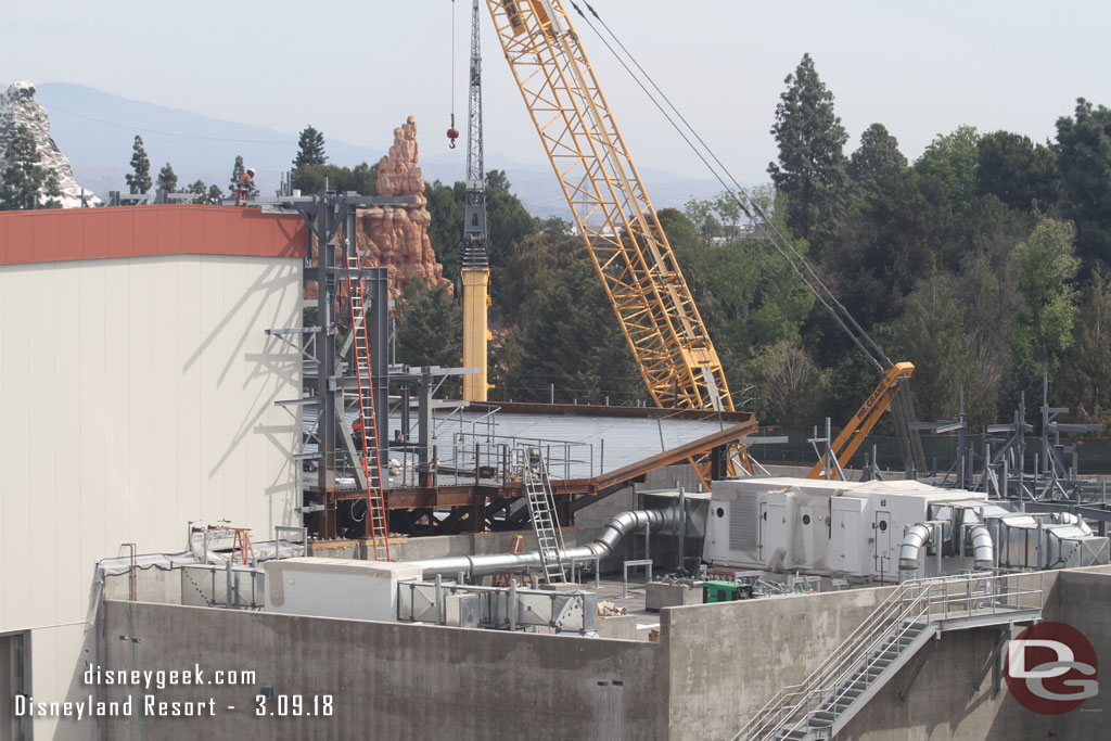 More steel for the structure in front of the Battle Escape show building is taking shape.