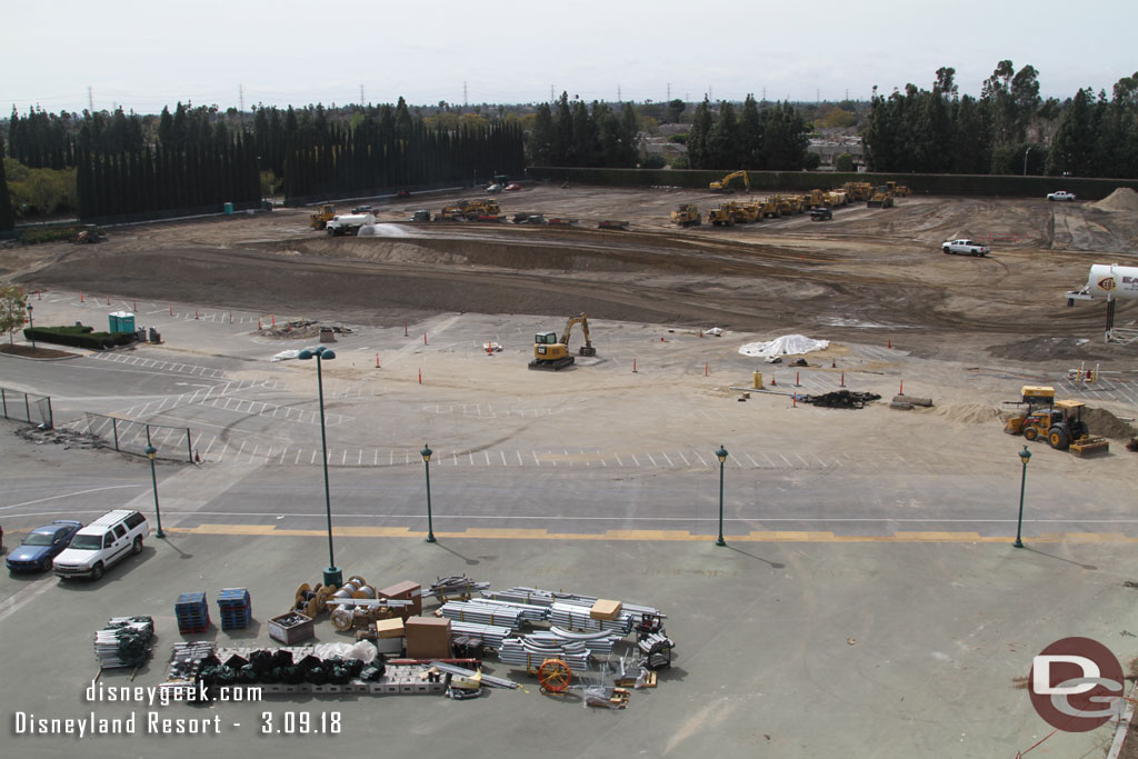 A wide view of the site.  In the foreground appears to be the remaining pieces of the security and tram stop structures.