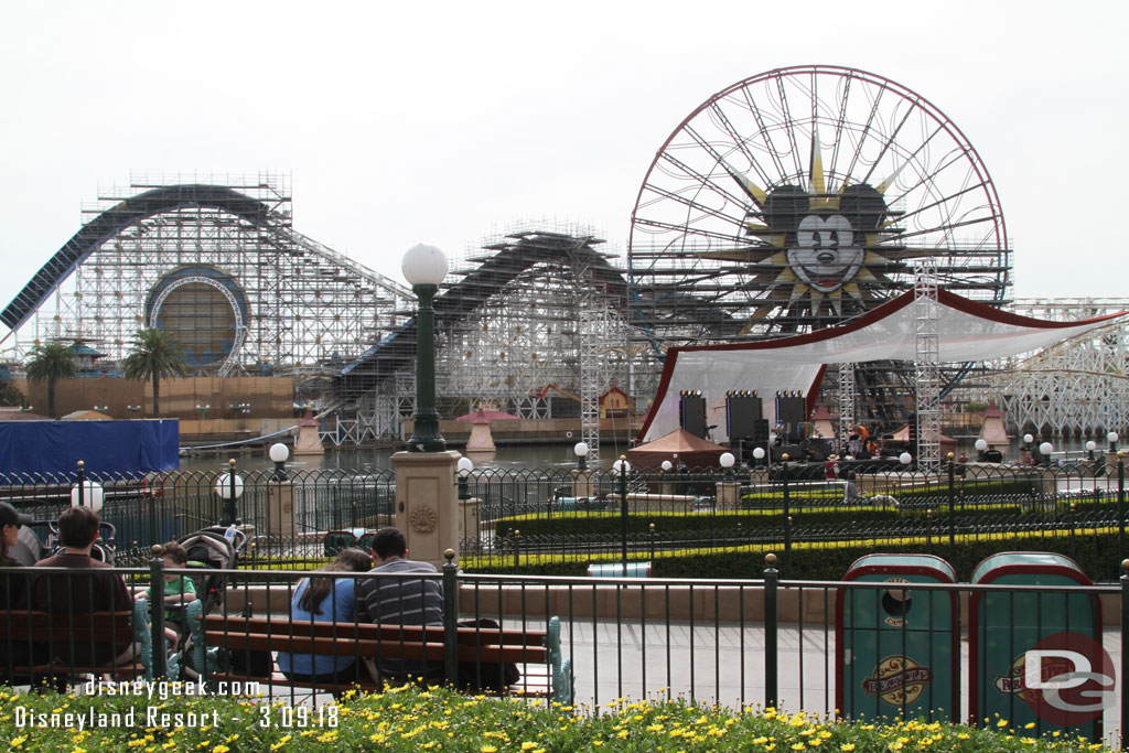 Paradise Park this afternoon.  A stage with a cover is set up for the festival.  