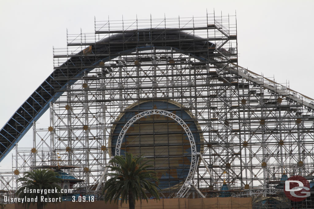 The enclosure of the tubes on the coaster continues.  They appear to be working their way down the large drop hill.