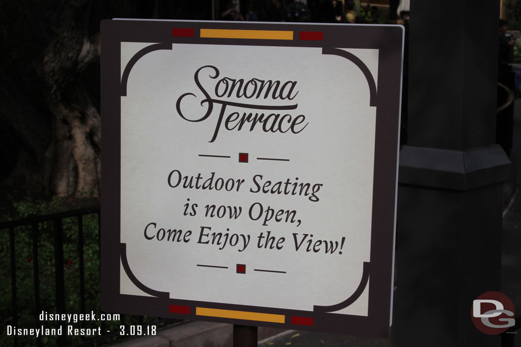 Signs advertising the new Terrace seating.